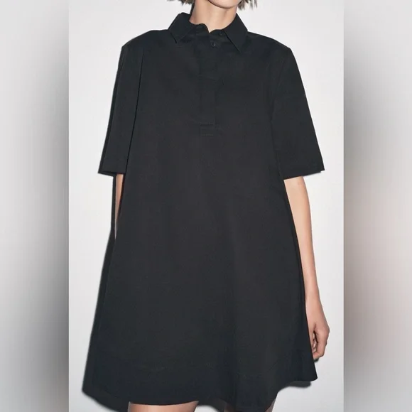 ZARA Short black poplin dress, ZW collection M NWT - Picture 5 of 12